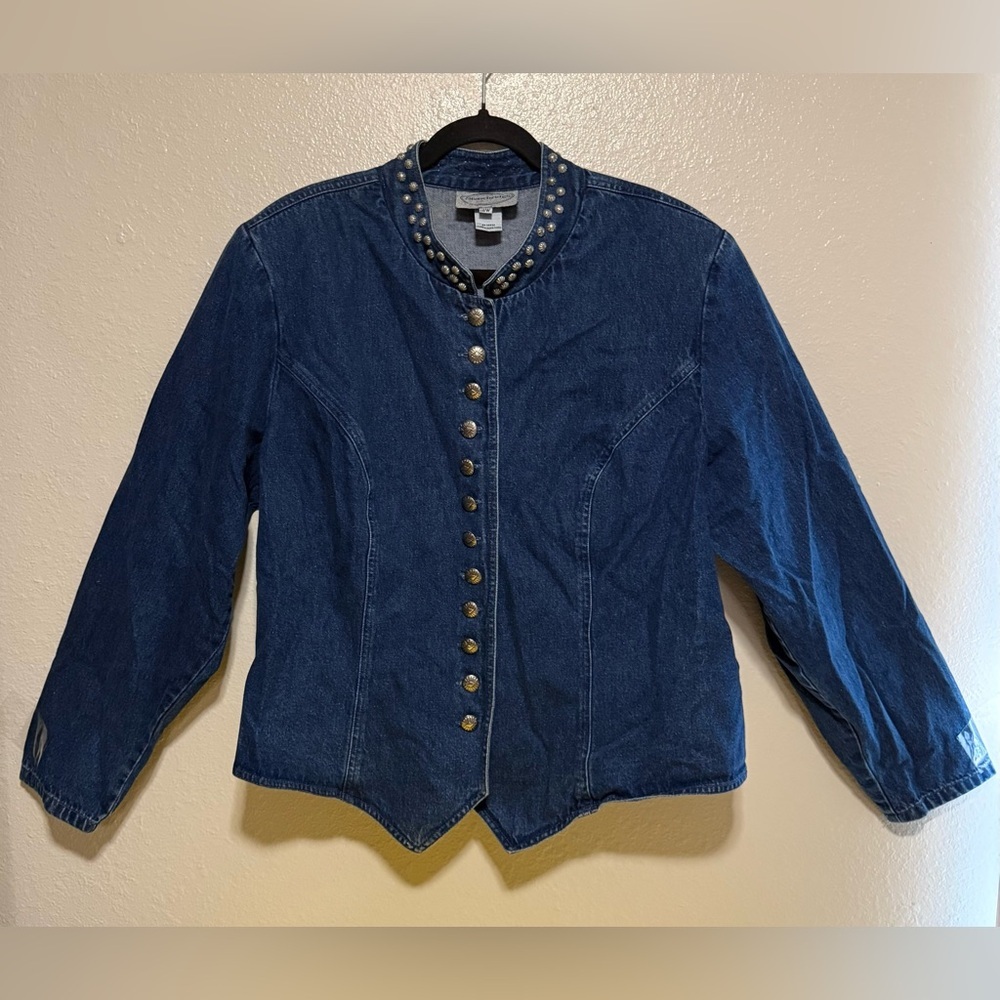 Stonebridge Studded Denim Jacket Women’s 18W Dark Wash Button Front Cotton - Picture 2 of 5